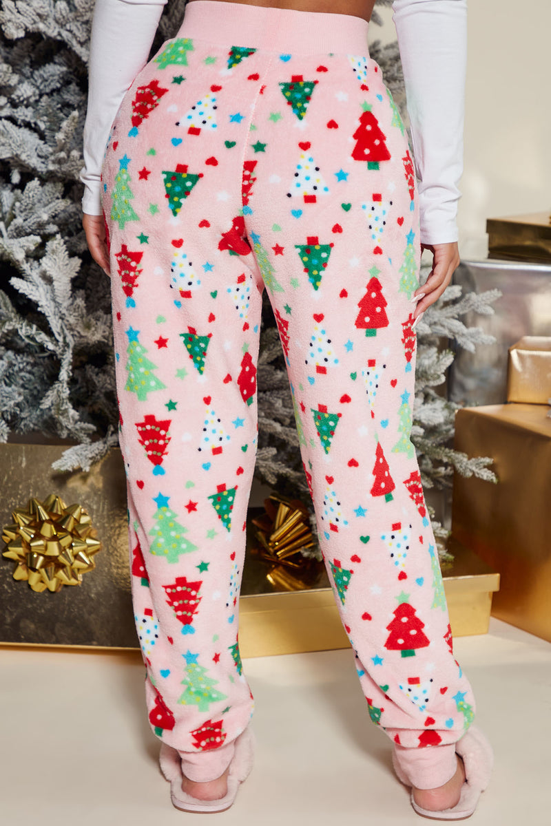 Holiday Mood Plush PJ Pants - Pink/combo