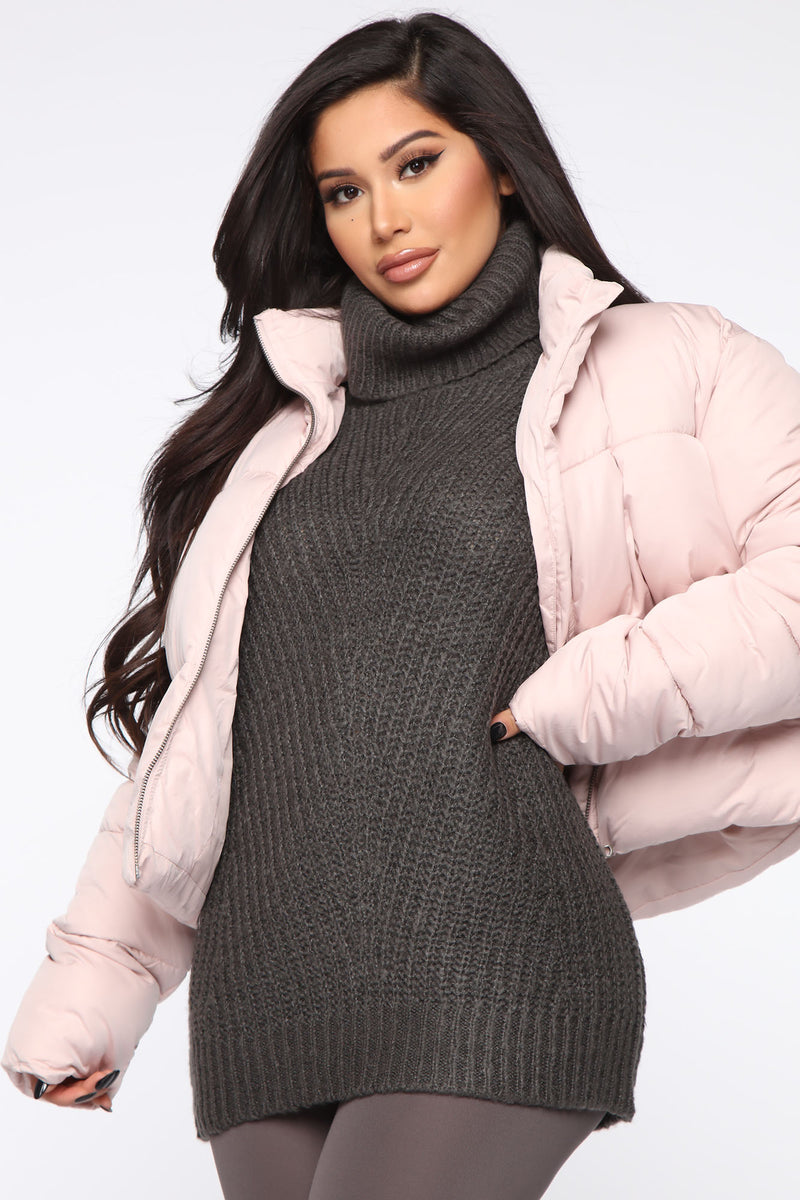 Can't Be Beat Cropped Puffer Jacket - Pink