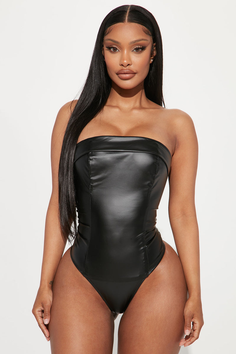 Real Or Faux Leather Bodysuit - Silver
