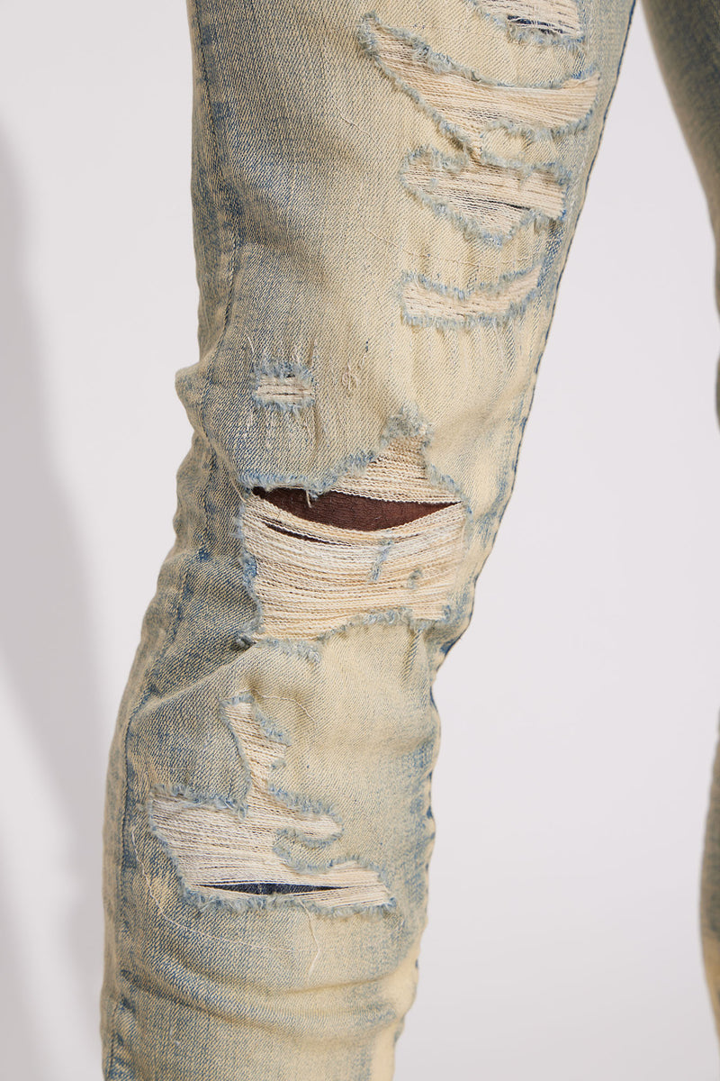Through It Ripped Skinny Flared Jeans - Vintage Blue Wash
