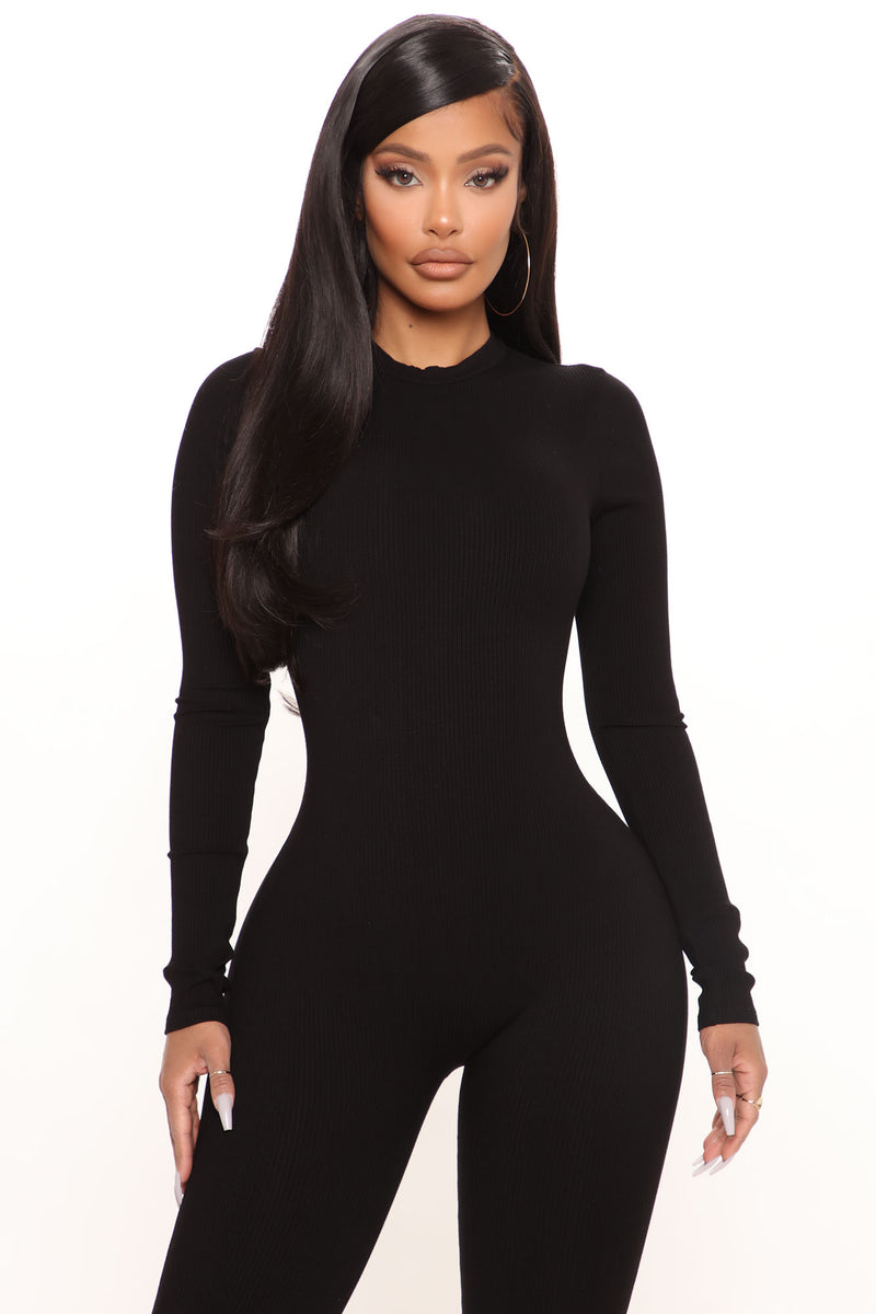 Tall Black Structured Snatched Rib Jumpsuit