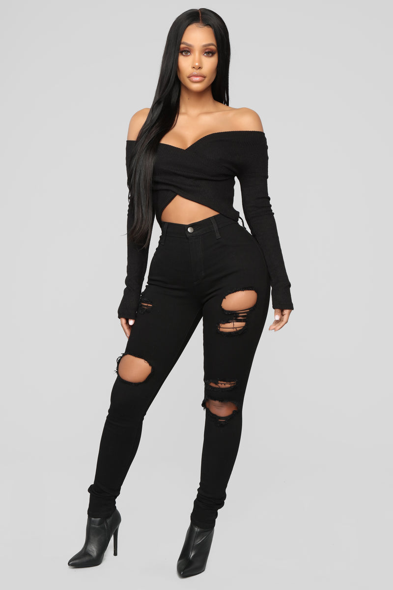 In The Middle Crop Top - Black, Fashion Nova, Knit Tops