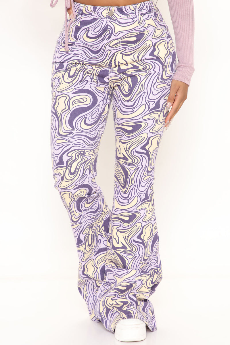 Lilac Groovy Checkered Girls Swimsuits (8 - 20), Swirl Purple