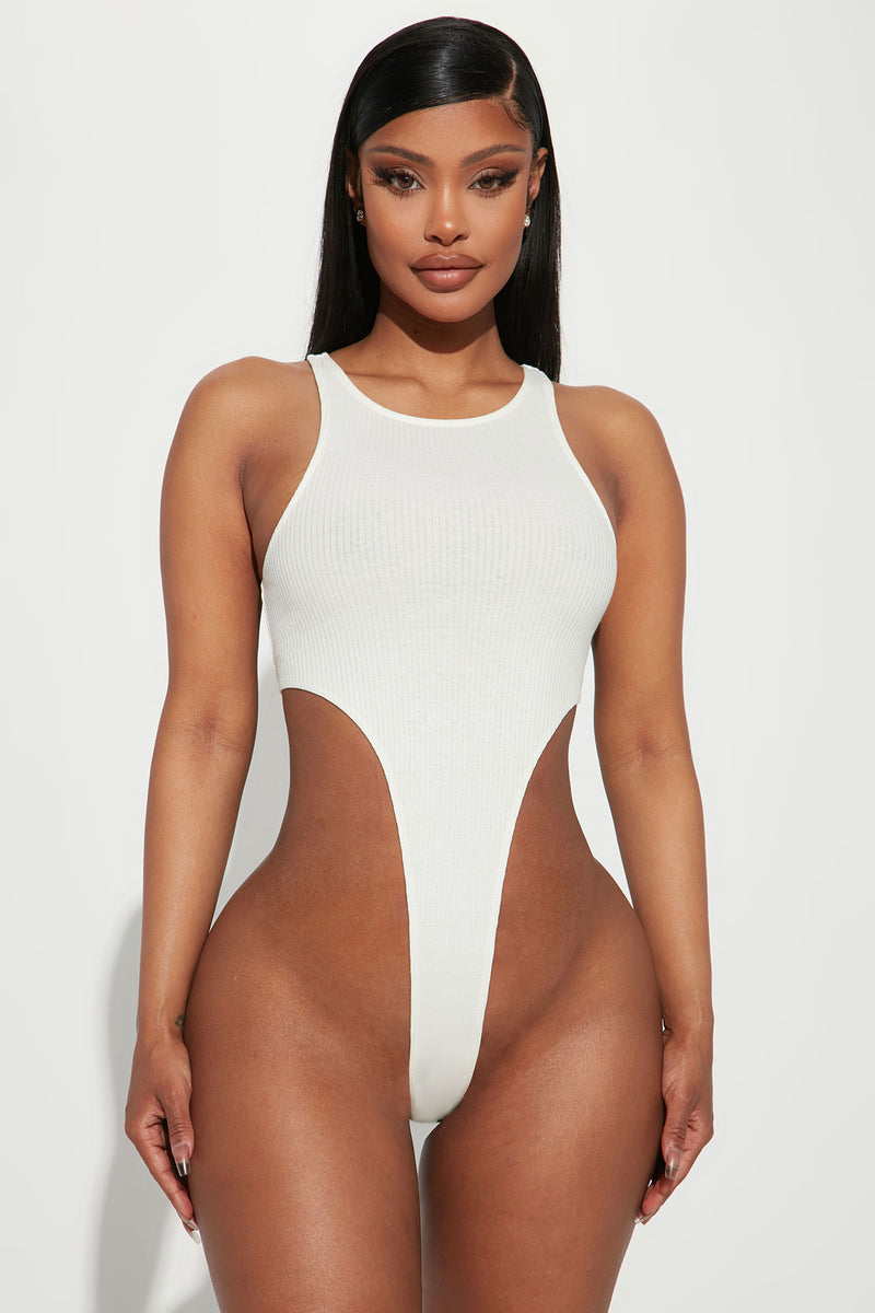 Weekend Flirt High Cut Bodysuit - White, Fashion Nova, Bodysuits
