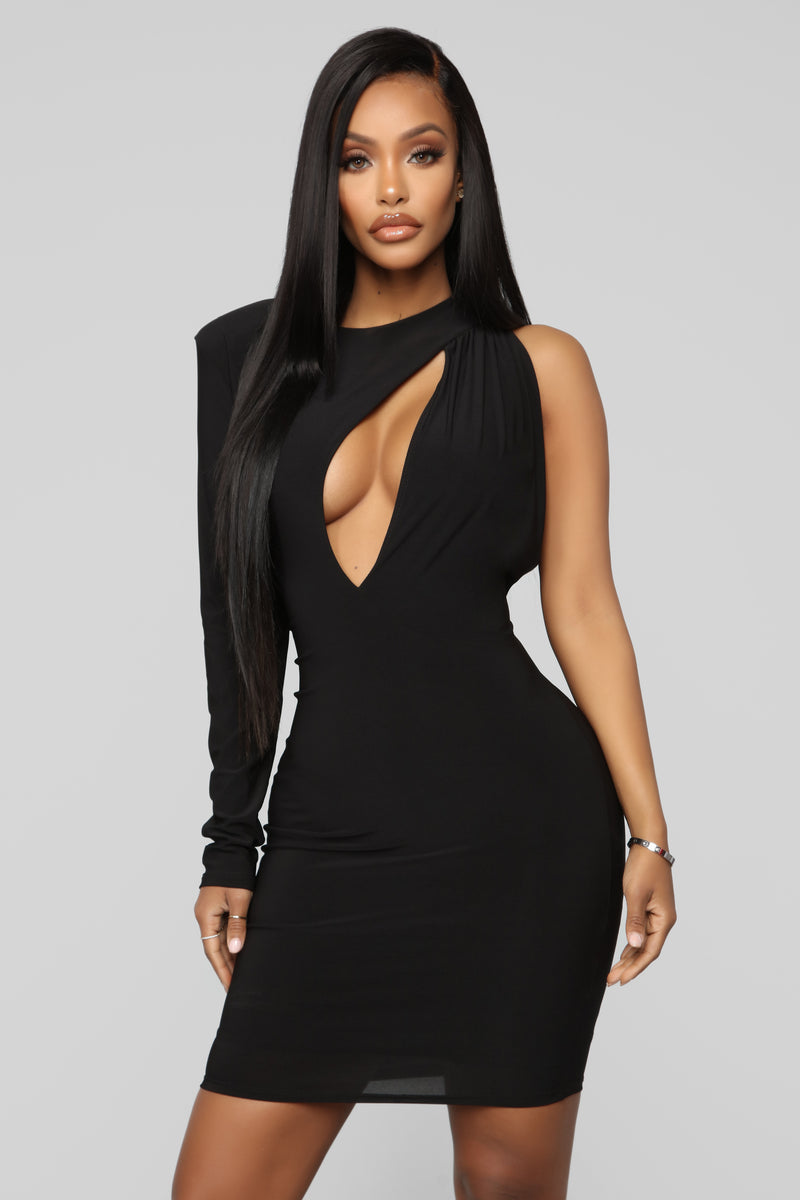 Figure It Out Deep V Neck Midi Dress - Black, Fashion Nova, Dresses