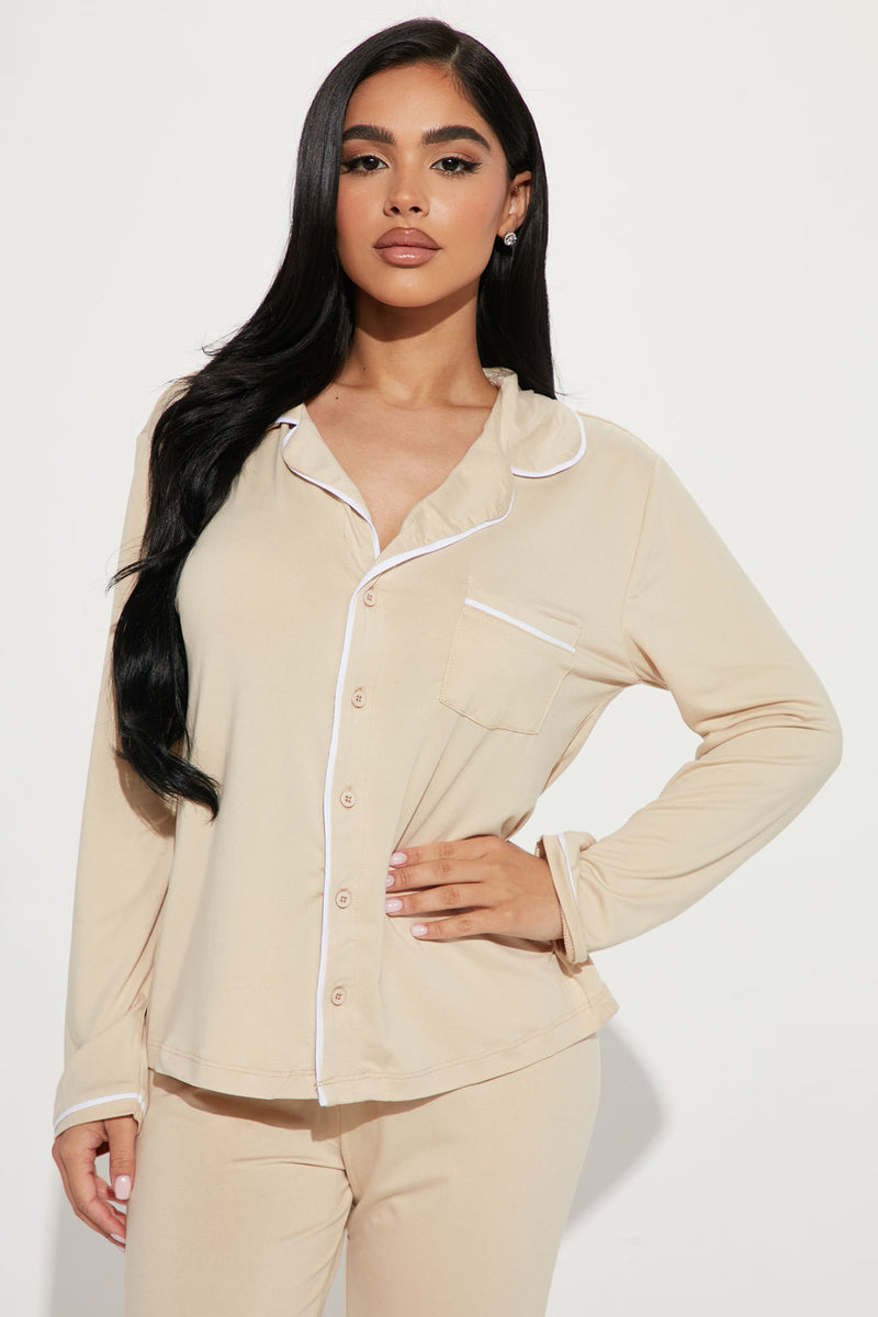 Long sleeve pajamas and pants in nude satin – VALVAL