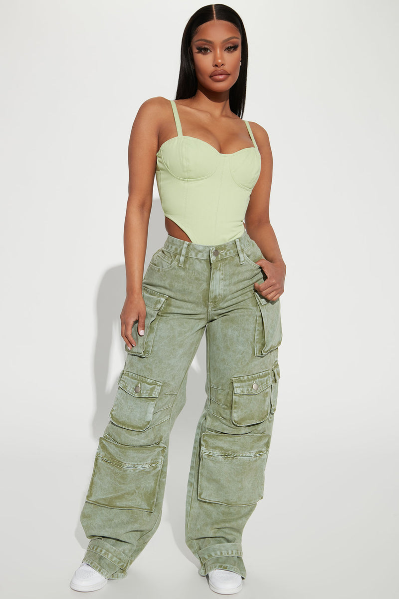 Buy Nuon Solid Sage Green High-Rise Denim Cargo Pants from Westside
