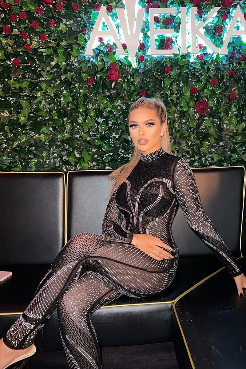 Rhinestone jumpsuit sales fashion nova