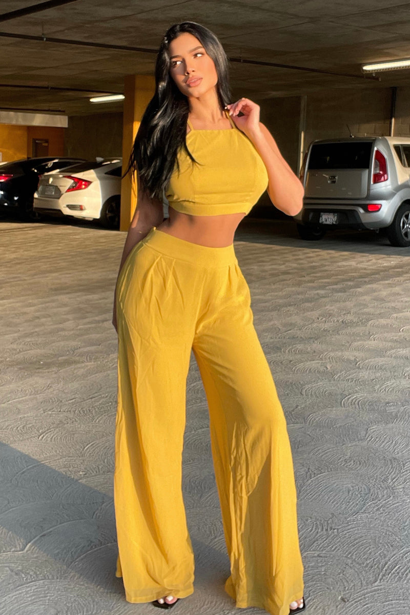 Fashion Nova Do You Wanna Bet Yellow Wide Leg Flowy Palazzo Pants Womens  Size XL