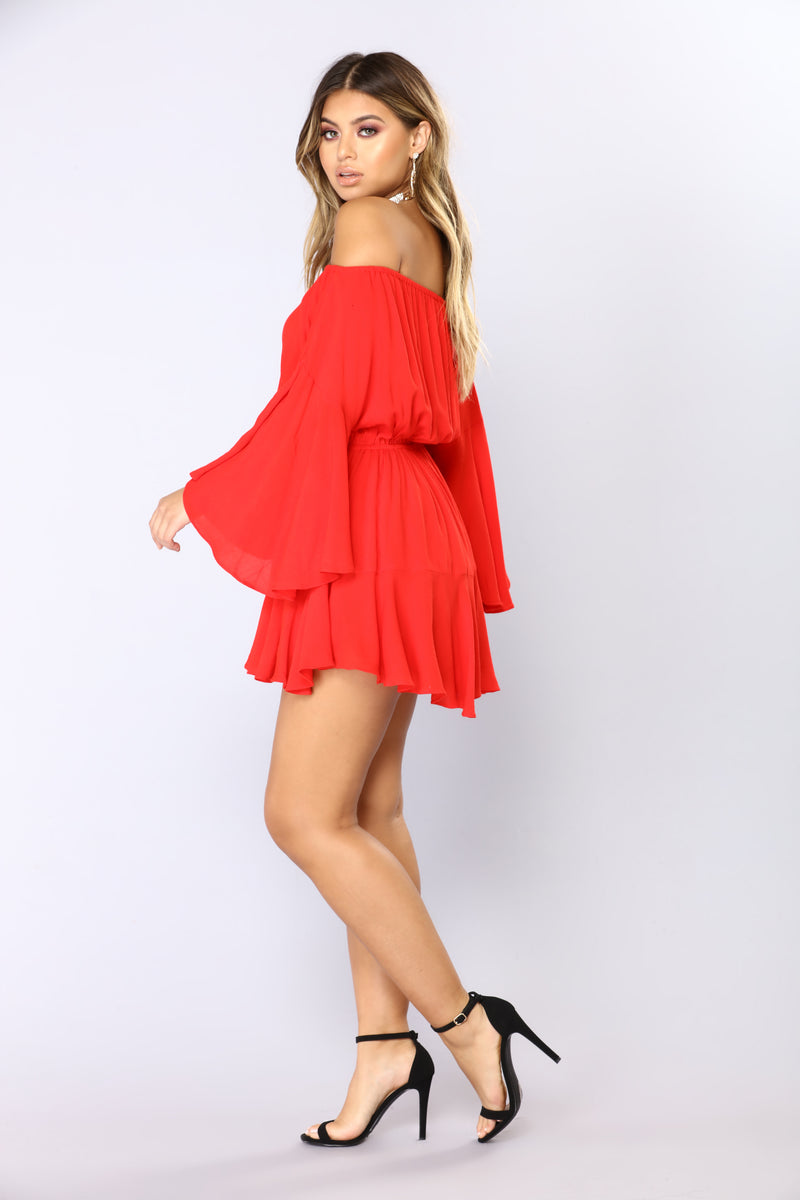 Camellia Off Shoulder Romper Red Fashion Nova Rompers Fashion Nova