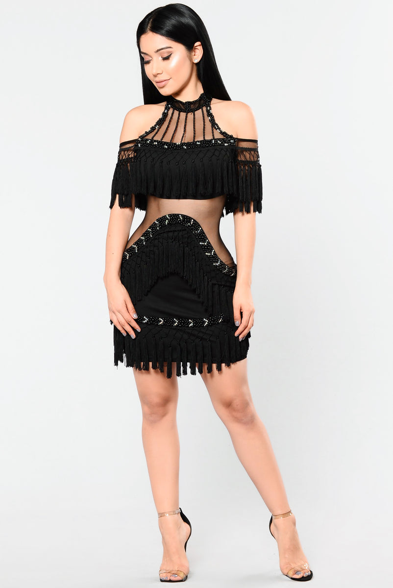 Black fringe 2025 dress fashion nova