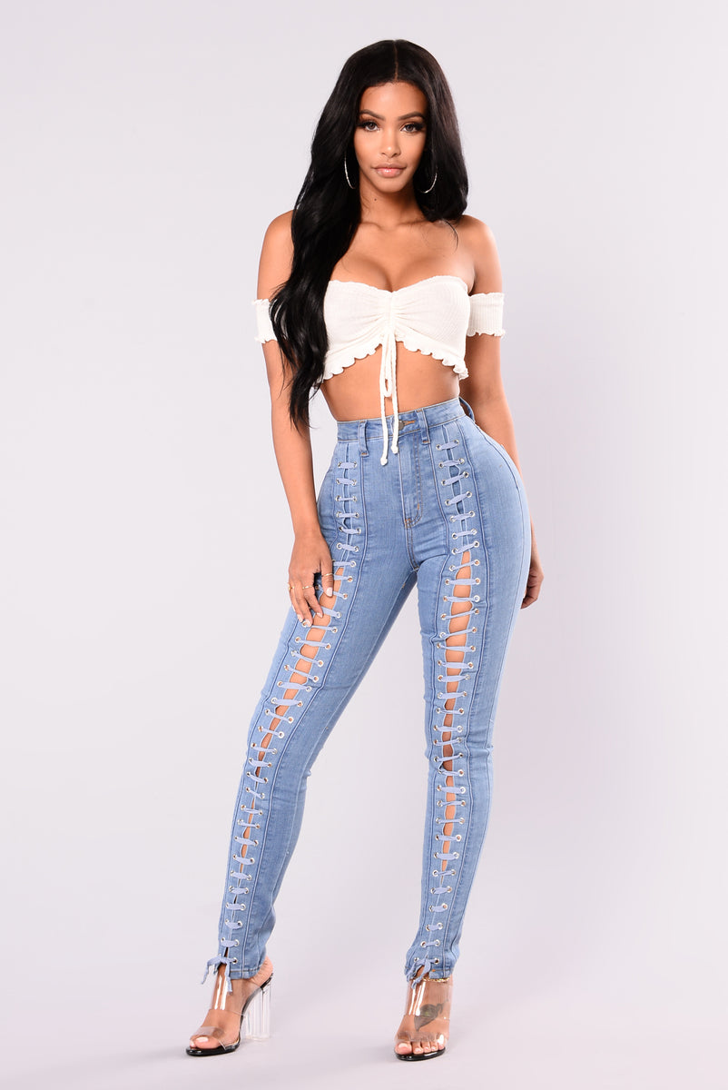 Lace up jeans fashion hot sale nova