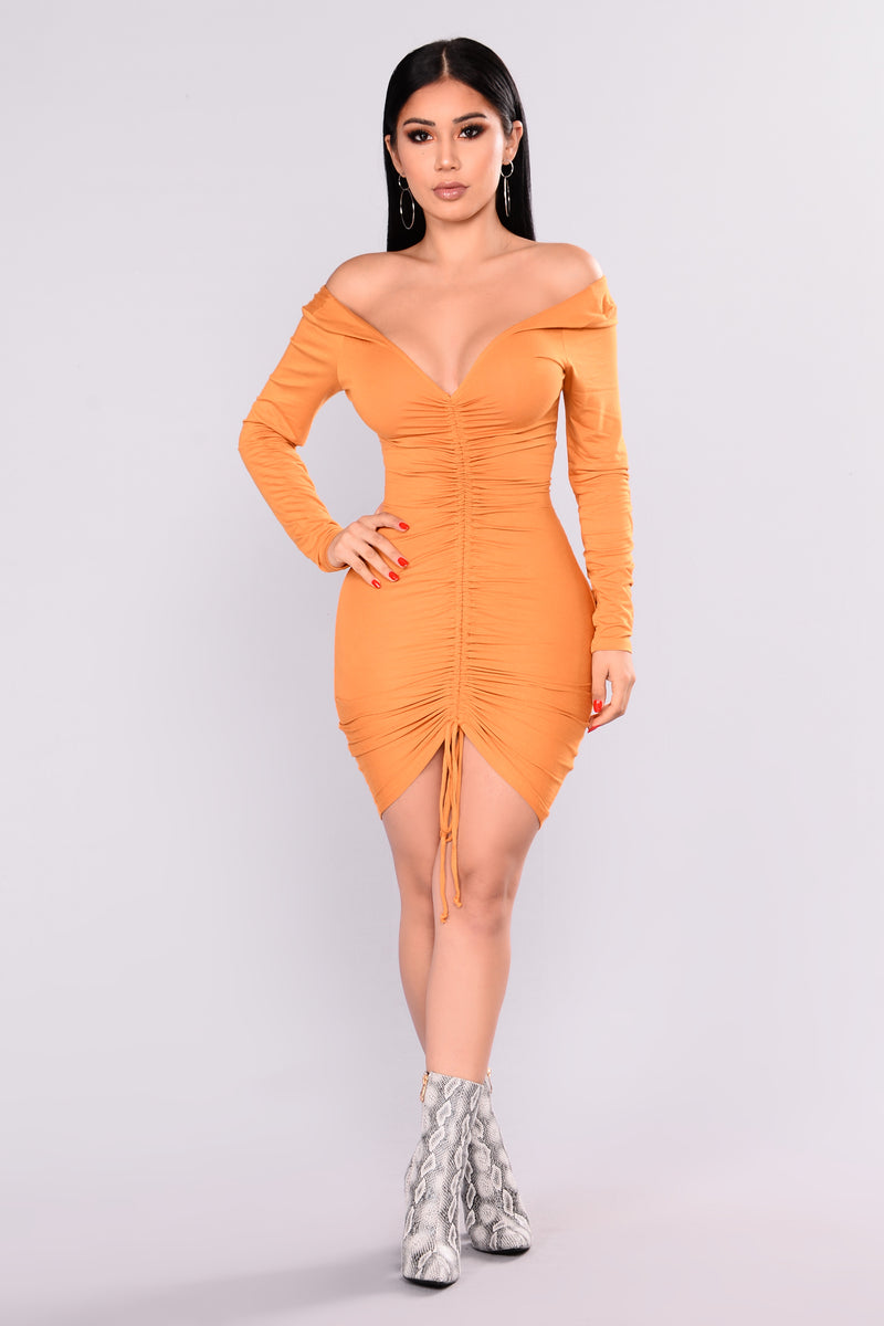 Hong Kong Ruched Dress - Mustard | Fashion Nova, Dresses | Fashion Nova