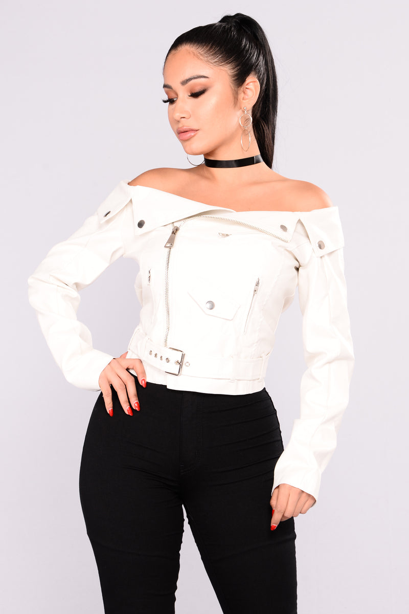 White off shop the shoulder jacket