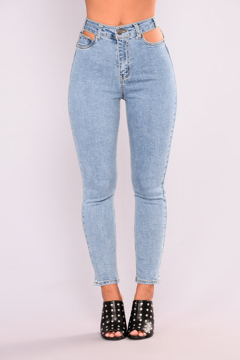 Holdin Me Back Cut Out Jeans - Light Blue | Fashion Nova, Jeans