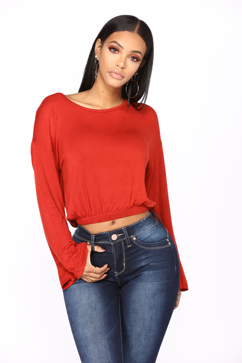 Cooler Than Ever Bell Sleeve Top - BrickRed