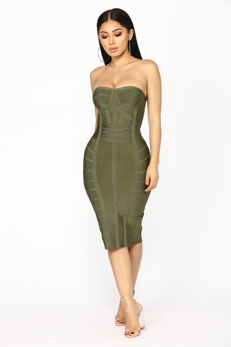 Olive green bandage clearance dress