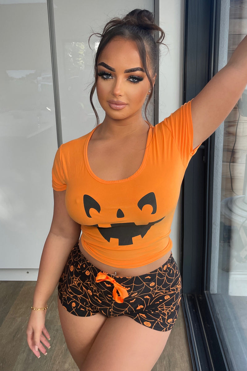 Scary Pumpkin Halloween PJ Set - Black/Orange, Fashion Nova, Mens Costumes