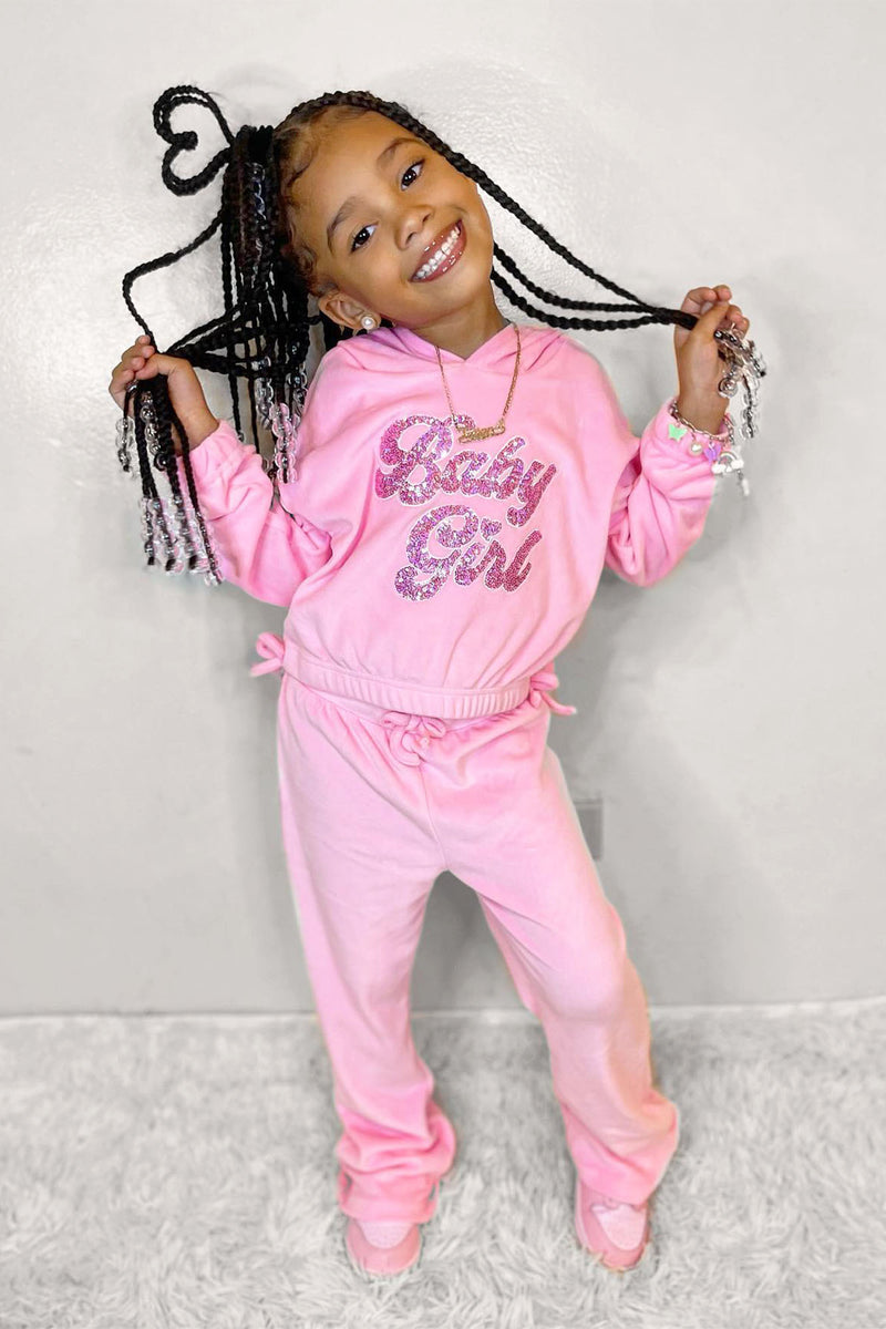 Mini Lil Kid Baby Girl Velour Jogger Set - Pink 