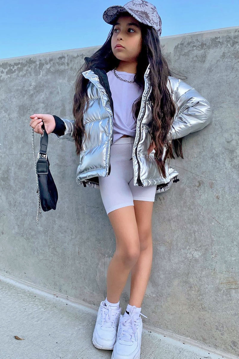 I Need Space Metallic Puffer Jacket - Silver, Fashion Nova, Jackets & Coats