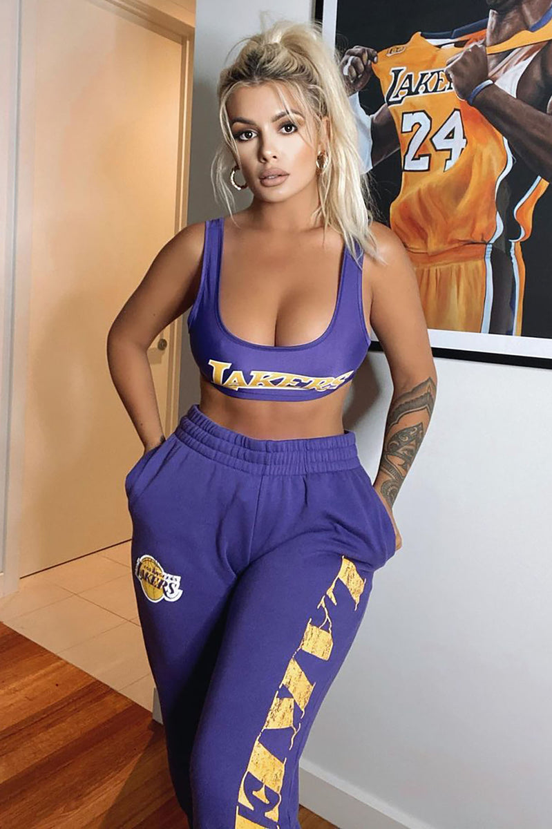NBA La Lakers Women's Wide Leg Graphic Pants Purple - Size Small