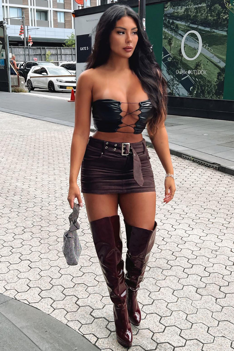 Brown leather outlet skirt fashion nova