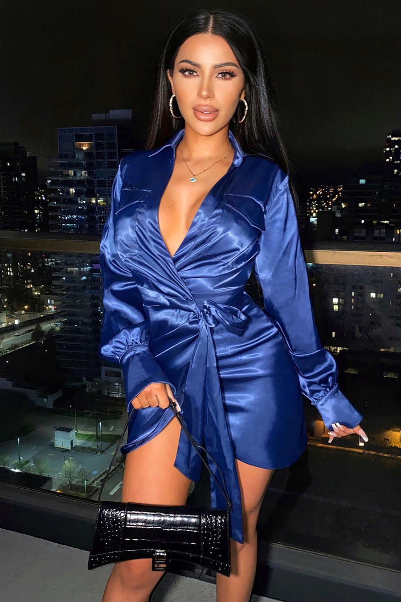 Show Some Class Satin Shirt Dress - Navy | Fashion Nova, Dresses