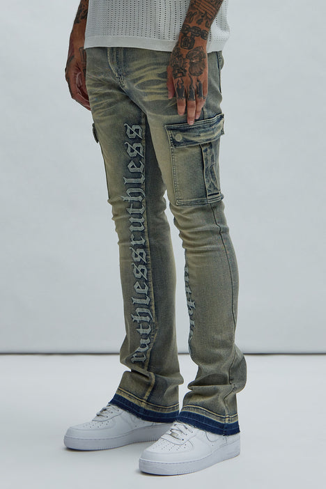 Men's Plus Skinny Rigid Stacked Print Cargo Jeans