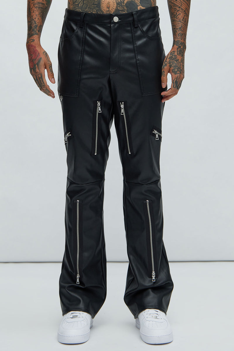 Laughlin Faux Leather Slim Stacked Flare Pants - Black | Fashion Nova ...