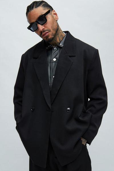 Anchor Double Breasted Suit Jacket - Black