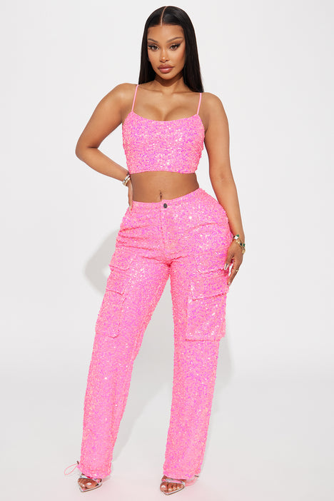 Always Sparkle Sequin Pant Set - Pink