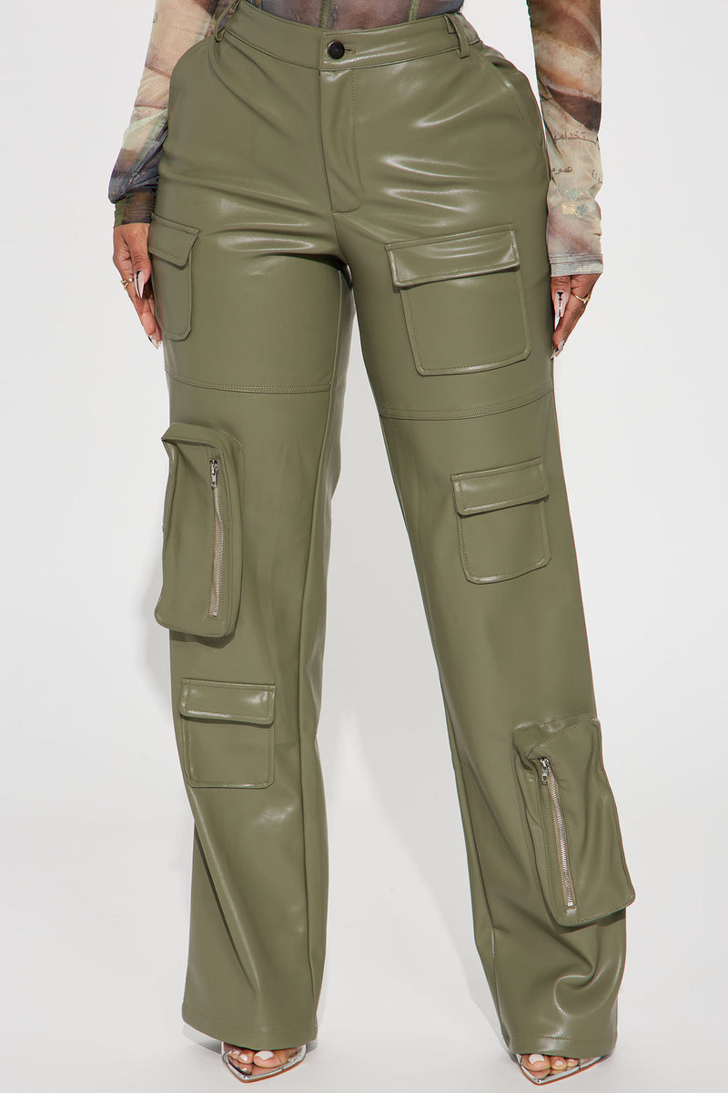 Never Too Late Faux Leather Cargo Pant - Olive | Fashion Nova, Pants ...