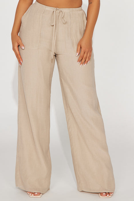 Vacay Babe Textured Wide Leg Pant - Taupe