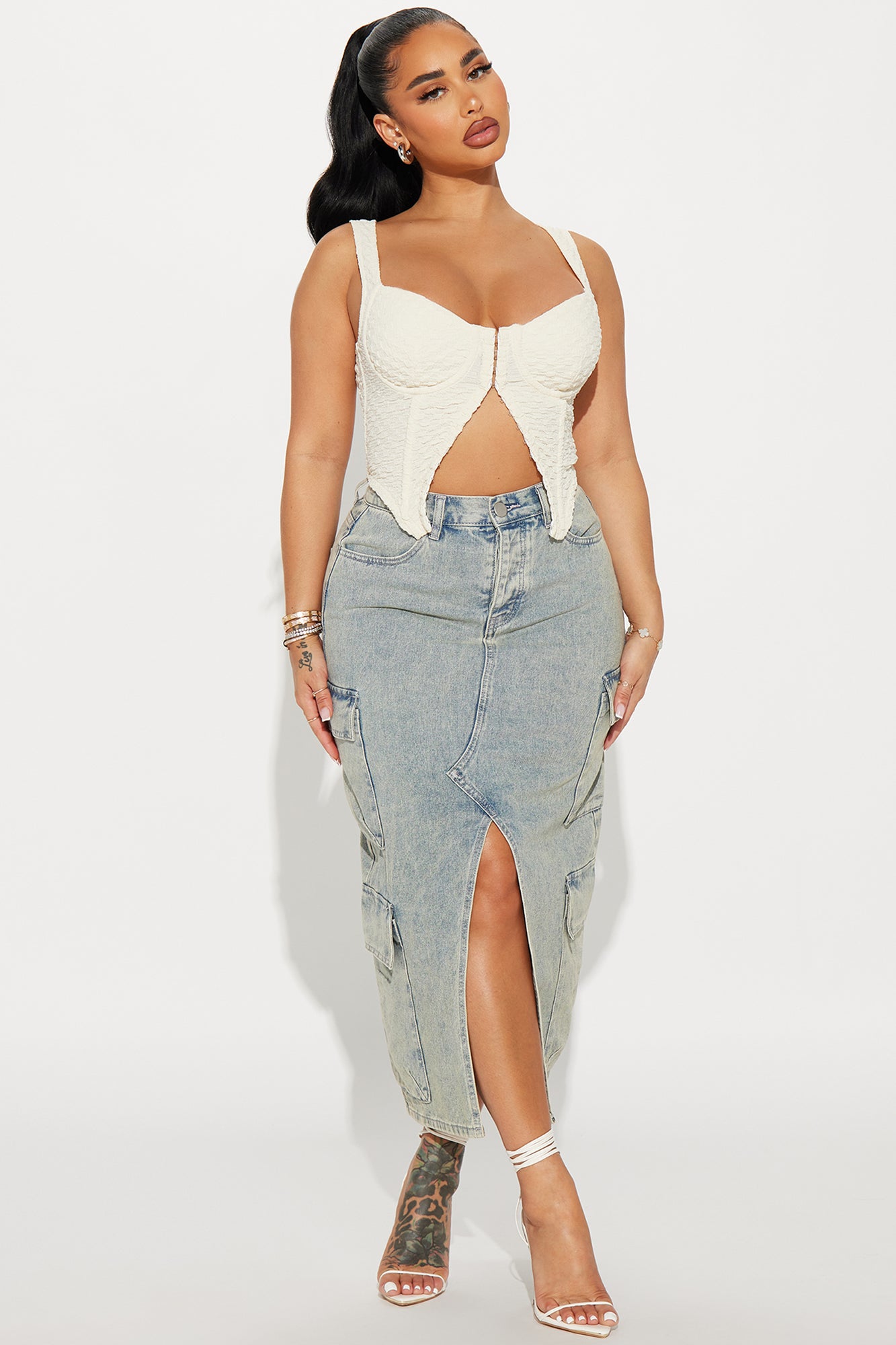 YOURS Curve Plus Size Denim Split Hem Skirt | eBay