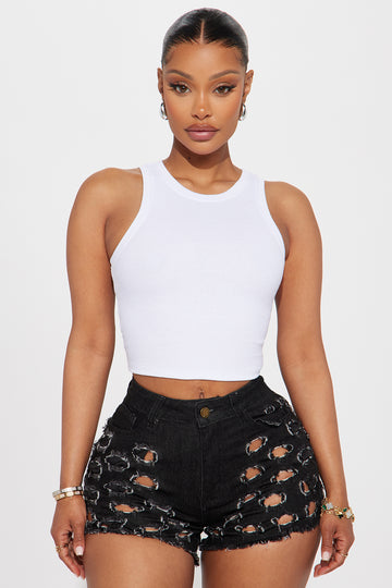 BBChic - Plain Short-Sleeve Crop Top / High-Waist Baggy Jeans