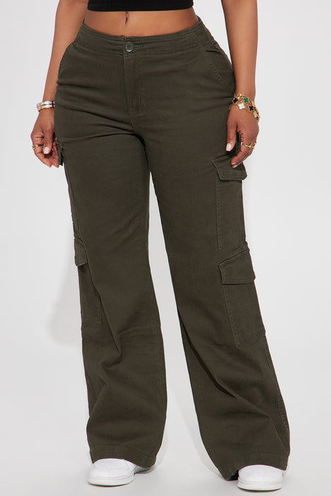 Fashion Nova - Amelia Oversized Cargo Pants - Olive NWT, Size Medium