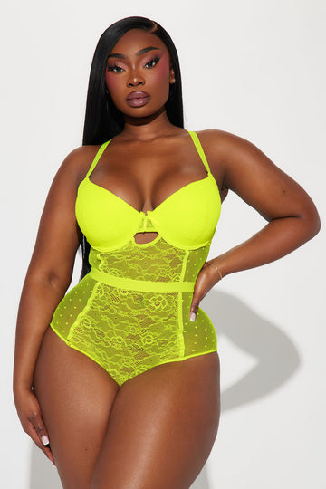 Plus Size Never Again Neon Lace Teddy - ShopperBoard