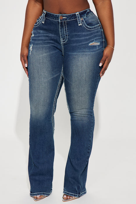 Women's Not Playing Stretch Flare Jeans in Medium Wash Size 11 by Fashion Nova