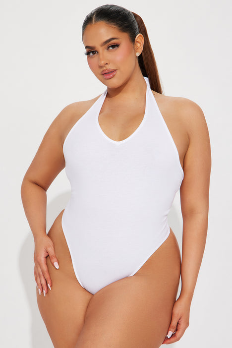 Rosie Halter Bodysuit - White, Fashion Nova, Basic Tops & Bodysuits