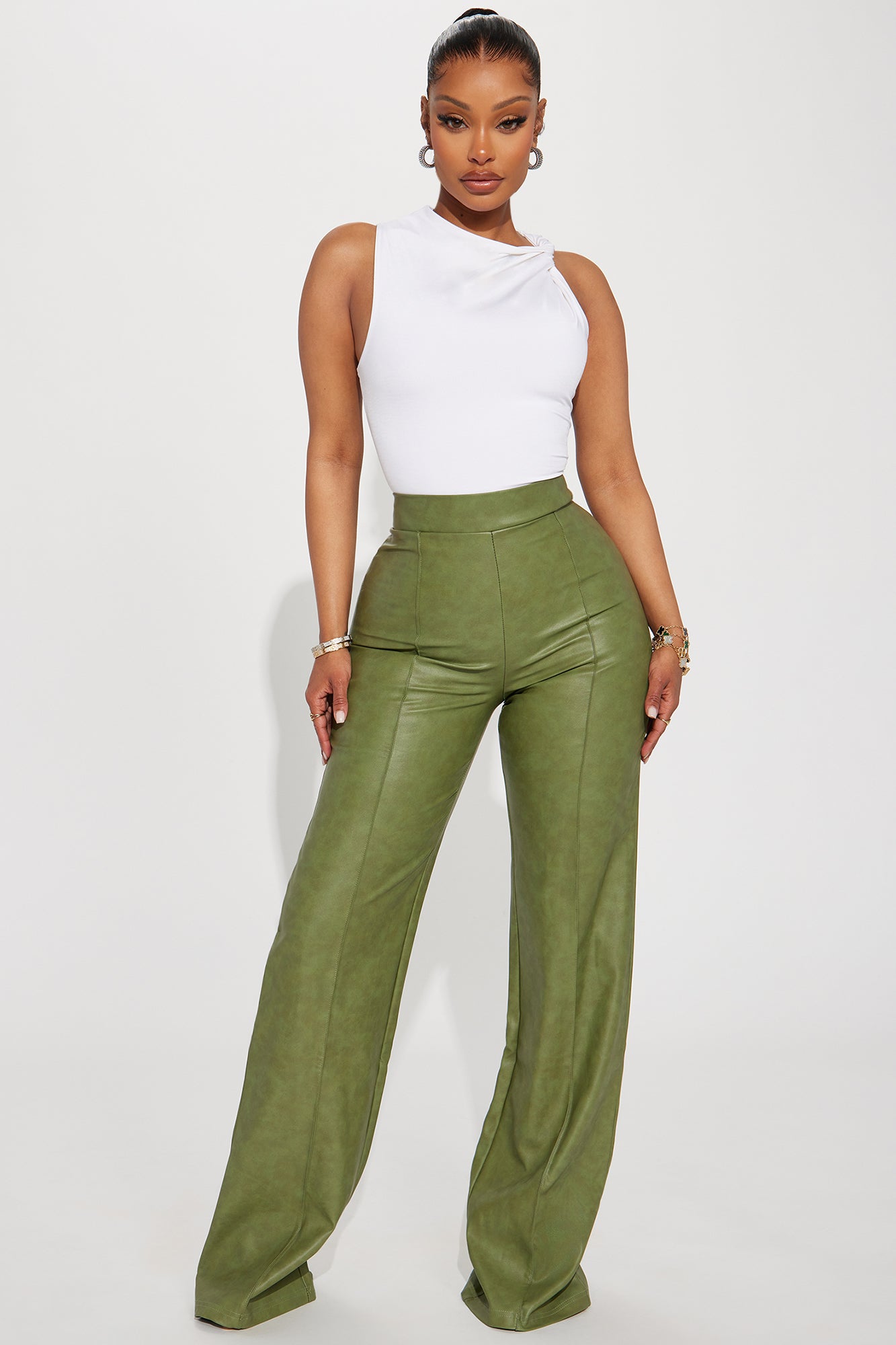 Olive Green Women's Casual Cargo Pant High Waisted Y2K Nylon Trousers –  Lookbook Store