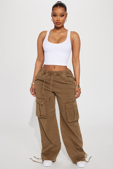 Weekend Warrior Washed Faux Leather Cargo Pant - Brown