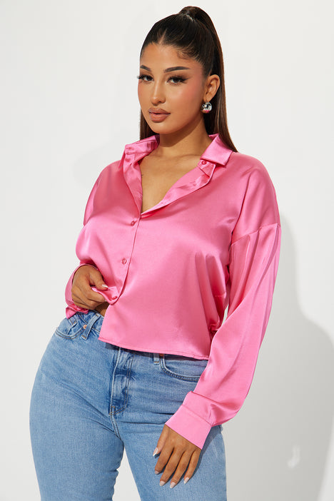 V-shape Satin Top Pink