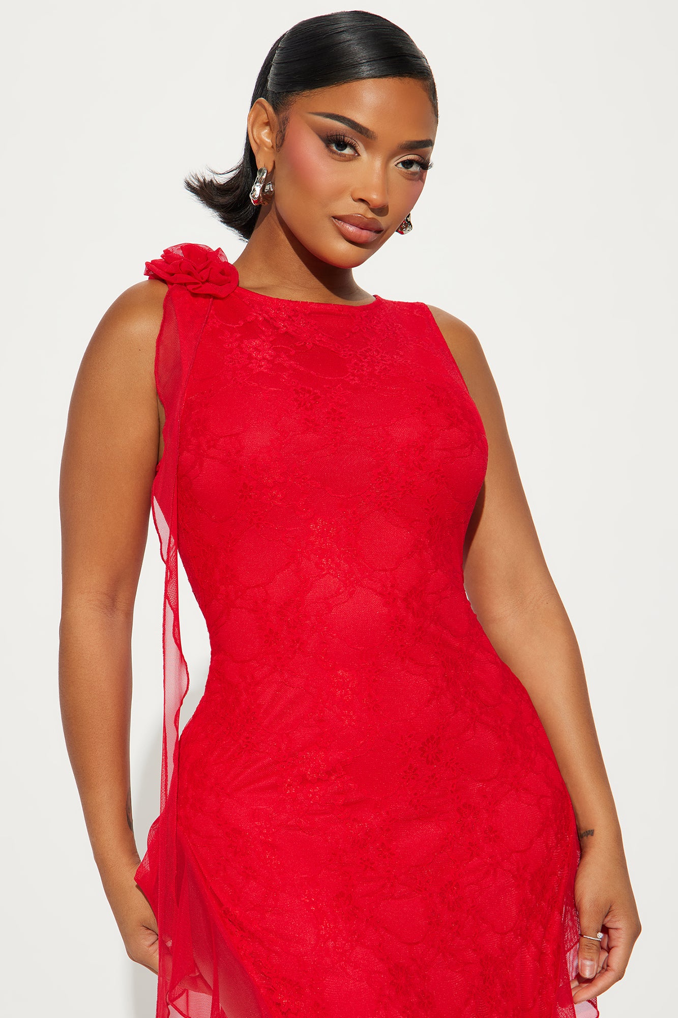 red lace plus size dress