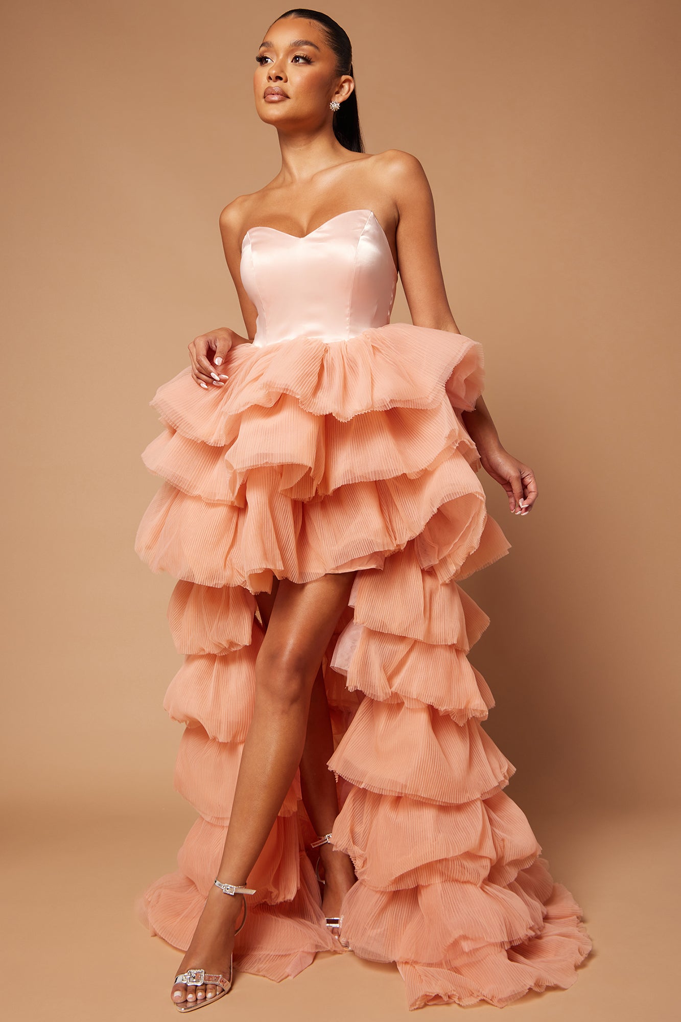 Peach High Low Prom Dress