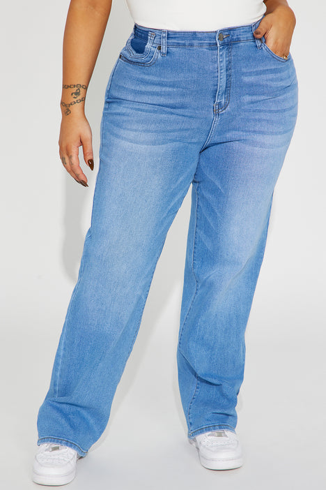 Nova 90's Vintage Stretch Wide Leg Jeans - Light Wash