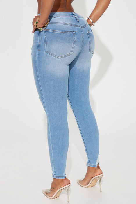 Pantalon jeans rasgado de mezclilla estilo skinny stretch sin