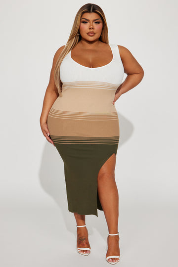 SHEIN, Dresses, Fashion Nova Curve Plus Size Tan Cutout Halter Nude Midi  Dress