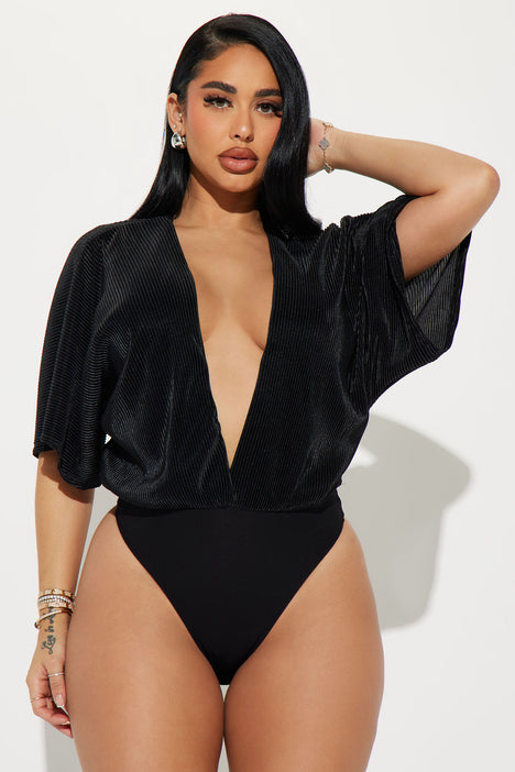 Womens Table Service Deep V Bodysuit in Black size 2X by Fashion Nova