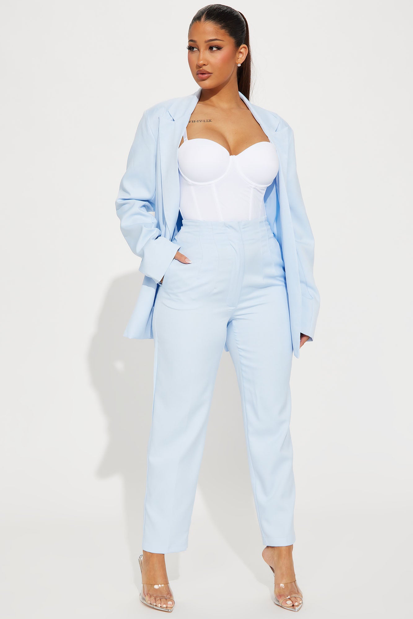 Into The Office Pant Set - Light Blue