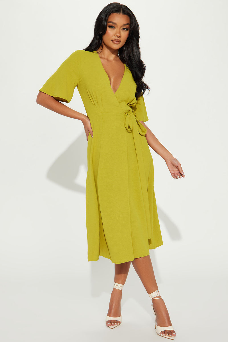 Whitney Wrap Midi Dress - Chartreuse | Fashion Nova, Dresses | Fashion Nova